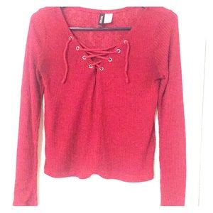 Red/maroon long sleeve crop top